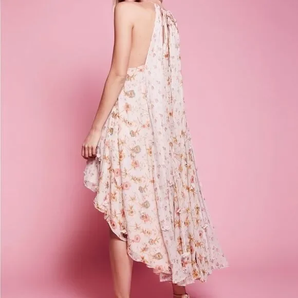 Free People Charm School flora Printed dress high low hem blush pink size small - Picture 2 of 7
